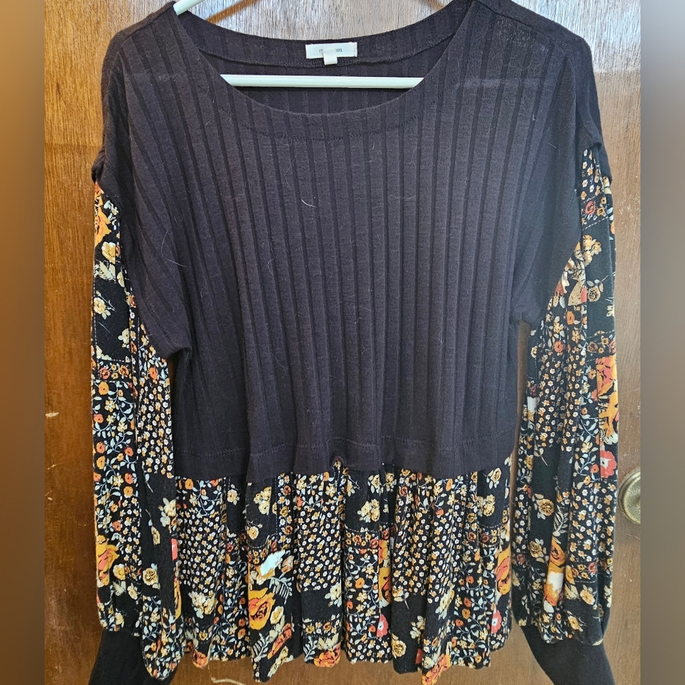 Maurices Black and Orange Ribbed Tiered Blouse